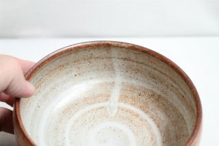 MCM Red Oxide Speckled White Low Studio Pottery Bowl Signed Eames Interest 5