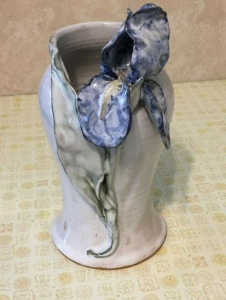 Vintage Hand Crafted 3d Blue Iris Vase Signed By Artist 9 "