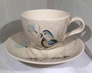 Red Wing Pottery Bob White Coffee Cup And Saucer Hand Painted