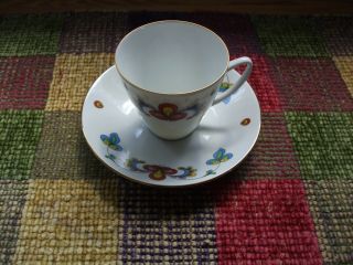 Porsgrund of NORWAY Farmers Rose cup and saucer,  multi colored with gold trim 5