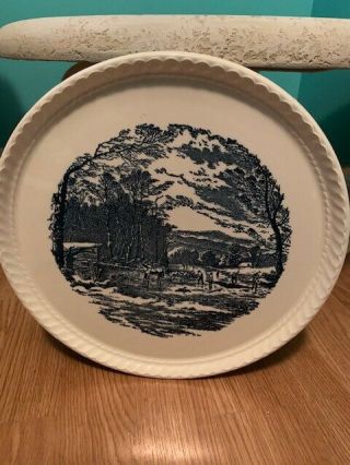 Vintage Royal China Co.  Blue And White Currier And Ives Cake Plate.  Awesome