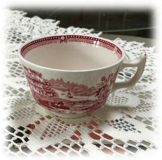 Pair Vintage Royal Staffordshire Pink Red Tonquin Coffee Tea Cup Clarice Cliff