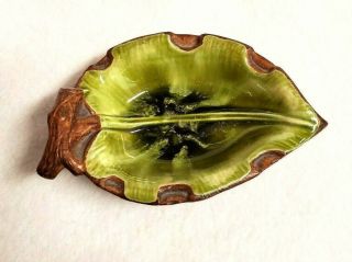 Vintage Treasure Craft Leaf Dish California Pottery 1962 Avocado Green Small 4 "