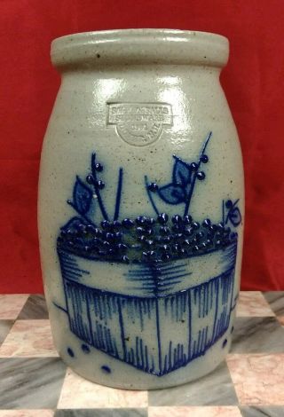 Vintage 1991 Salmon Falls Salt Glazed Stoneware Jug Textured Berries In Basket