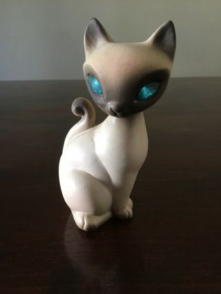 Roselane Usa Pottery Siamese Cat Figurine Sparkler Blue Eyes