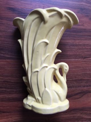 Vintage Mccoy Pottery Gloss Yellow Swan Vase 9 1/4 "