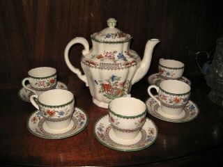 Copeland Spode Chinese Rose Porcelain Coffee Set: Pot,  5 Cups Old Brown Stamp