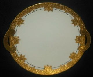 ANTIQUE HAND PAINTED LARGE RAISED GOLD EMBOSSED FLORAL DESIGN CAKE PLATE 2