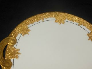 ANTIQUE HAND PAINTED LARGE RAISED GOLD EMBOSSED FLORAL DESIGN CAKE PLATE 5