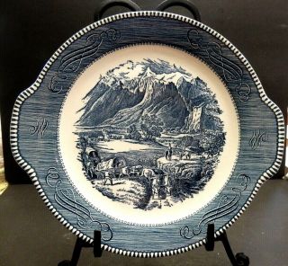Vintage Royal China Currier & Ives Blue " Rocky Mountain " Cake Plate Euc
