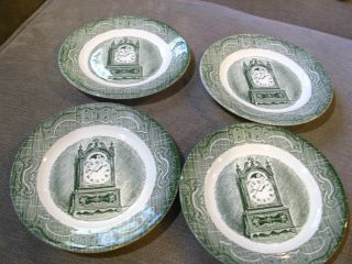 Royal China The Old Curiosity Shop Green Dessert Plate 6 1/2 " Of 4 Clock