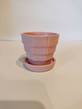 Mccoy Pottery Pink Flower Pot And Saucer - 3.  5 "