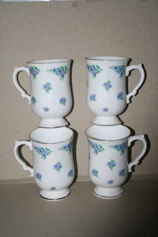 Set 4 Royal Victoria Fine Bone China England Tea Coffee Mug Cup Floral Blue Pink