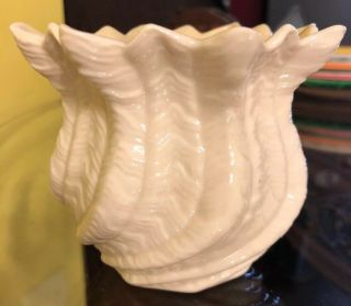 Antique Belleek Ivory Shell Planter Vase Bowl Green Mark Ireland 3.  5”