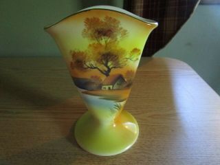 Vintage Noritake Morimura Japan Hand Painted Tree In The Meadow Fan Vase