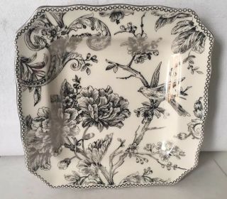 222 Fifth Adelaide Silver Square Salad Plate 8 - 1/2 " Bird Floral Toile