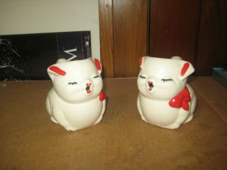 Vintage Mccoy Pottery Little Piggy Red Bow Creamer Cups