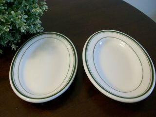 2 Vintage Jackson China Restaurant Ware Small Oval Side Dishes Plates Green Band