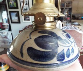 Stoneware Pottery Strudio Hand Crafted Signed Blue Glaze Oil Lamp