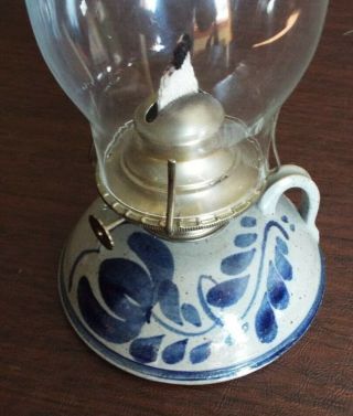 Stoneware Pottery strudio hand crafted signed Blue Glaze Oil Lamp 3