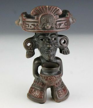 Tribal Primitive Handcrafted Pottery Figural Man W Pot 9 1/2 " Folk Art Sculpture