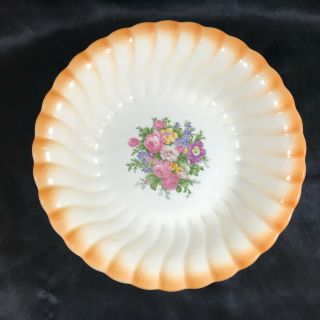 Vintage Homer Laughlin Orange Rim Swirl Floral Pattern 9” Vegetable Bowl C47n8