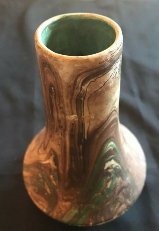 Vintage Nemadji Pottery Usa Vase 6 1/2 " Tall Orange Swirl