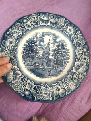 Liberty Blue Historic Colonial Scenes Independence Hall Plate 10 " Made England