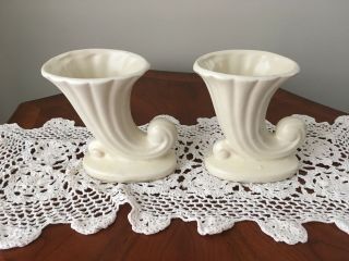 Usa Cream Colored Set Of Cornucopia Horn Of Plenty Vases - Rib Design Possibly S