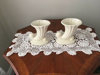 USA Cream Colored Set Of Cornucopia Horn Of Plenty Vases - Rib Design Possibly S 2