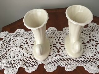 USA Cream Colored Set Of Cornucopia Horn Of Plenty Vases - Rib Design Possibly S 5