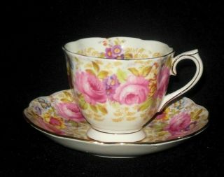 Royal Albert Serena Tea Cup Saucer Set Pink Roses Yellow Lavender Blue Flowers