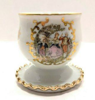 Vintage Lefton Porcelain China Hand Painted Egg Cup Gold Floral And Victorian