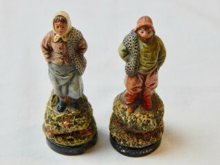 Vintage French Ceramic Figurines Fisherman And Wife 1944 Ww2 Hand Painted