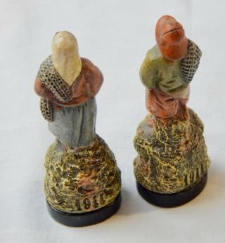 Vintage French Ceramic Figurines Fisherman and Wife 1944 WW2 Hand Painted 3