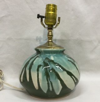 Earth Song Hampshire Pottery 10” Table Lamp Drip Glaze Green Signed Numbered