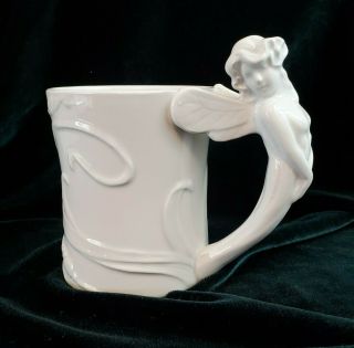 Fitz & Floyd White Porcelain Fairy Mug Cup Vintage 1980 Art Nouveau Figural