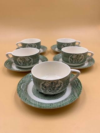 The Old Curiosity Shop Set Of 5 Coffee Or Tea 3.  5 " X 2 " Cups And 6 " Saucers.