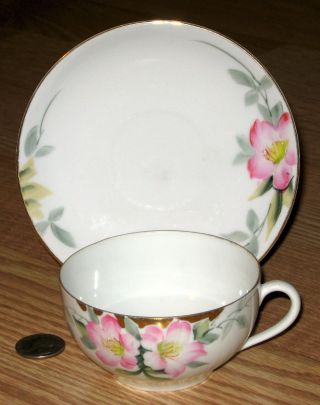 Morimura Noritake Azalea Porcelain Tea Cup & Saucer Hand Painted Japan 19322