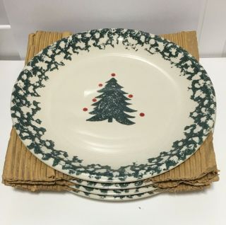Set Of 4 Tienshan Folk Craft Winter Wonderland Dinner Plates Green Sponge