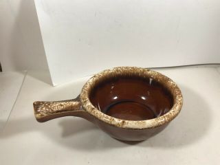 Vintage Brown Drip Glaze Pottery Hull Handle Chili Soup Bowl