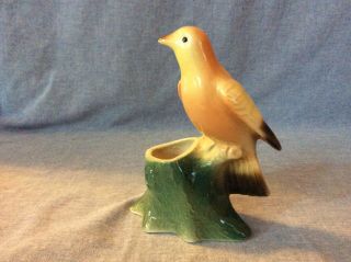 Vintage Royal Copley Bird With Green Tree Stump Vase N