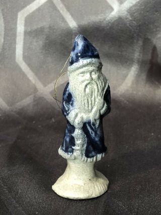 Rowe Pottery Salt Glaze Blue Santa Ornament Figurine 1990 3 - 1/2 " Tall