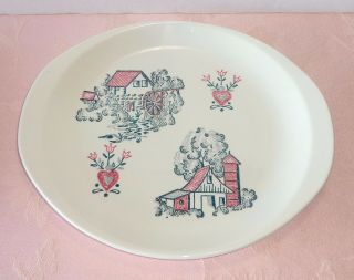 Vintage Marcrest Mcr5 Red Barn Round Serving Platter Plate Farm Scenes Stetson