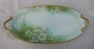 Antique Hand Painted Nippon Dogwood Flower Oval Handled Serving Tray 14 " X 6.  5 "