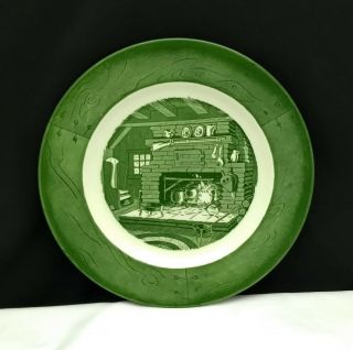 Vintage Colonial Homestead By Royal Green 10 " China Dinner Plate Fireplace Scene