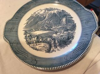 Vintage Currier & Ives Blue/white Tab Handle Platter