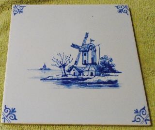 Dutch Blue Delft Pottery China Tile Trivet Vintage Netherlands