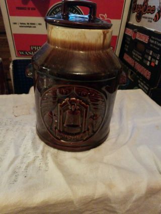 Mccoy Pottery Bicentennial Cookie Jar Liberty Bell 1776 1976 Brown Drip Milk Jug