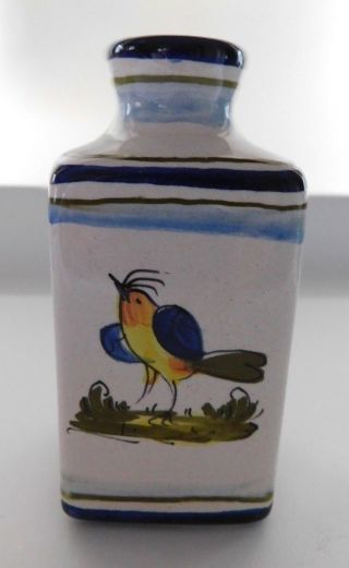 Small Vintage Hand Painted Ceramic Vase Pretty Painted Bird Italian Or Spanish